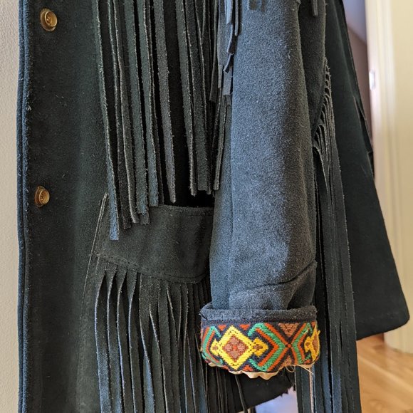 Vintage Schott Western Authentic Styling Fringe Suede Jacket in Emerald Green - Picture 14 of 15